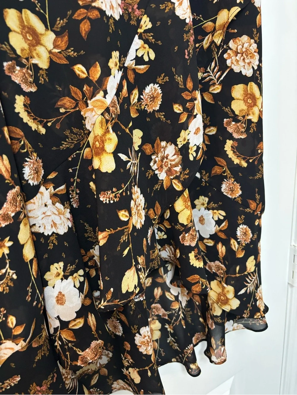 C Est. 1946 Black and Yellow Floral Ruffle Midi Skirt, Size XL
